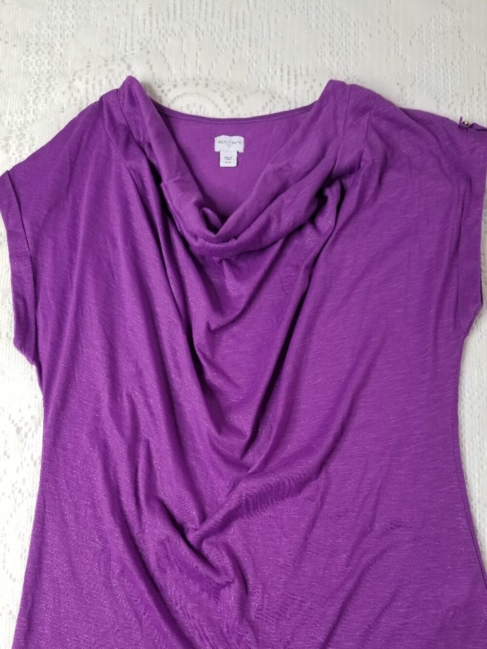 Sparkle Purple Vintage Draped Cowl Neck Top XL
